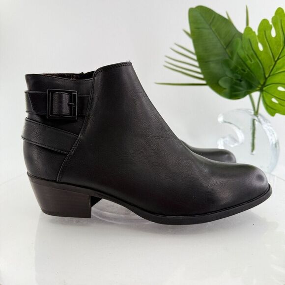 Born BOC Women's Lydia Boot Size 12 Low Block Heel Bootie Black Vegan - Picture 3 of 12